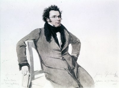 フランツ・シューベルト（1797-1828）、アウグスト・レイダーによる水彩画 作： Wilhelm August Rieder