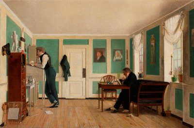 アマリゲードの内部。立っているのがCarl Ludvig Bendz大尉、座っているのがJacob Christian Bendz博士 作： Wilhelm Bendz