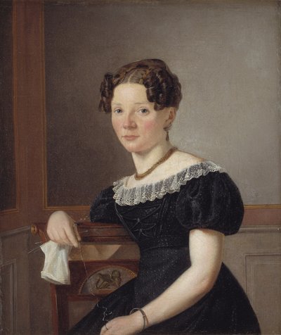 彼女の編み物を持つ女性。 アーティストの姉妹の一人(?) 作： Wilhelm Bendz