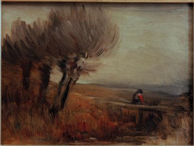 3つの柳のある平らな風景 作： Wilhelm Busch