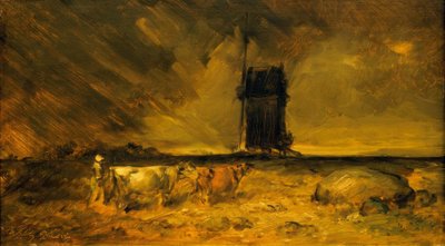 風車のある大きな嵐の風景 作： Wilhelm Busch
