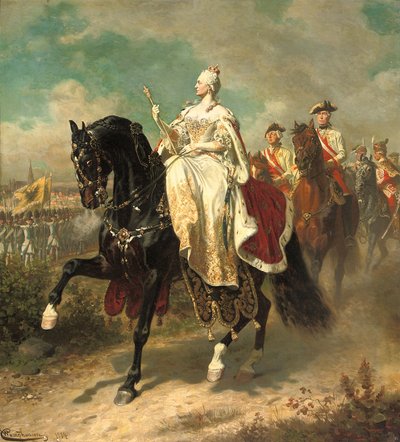 オーストリア軍の馬の検査でマリアテレジア皇后、1884年 作： Wilhelm Camphausen