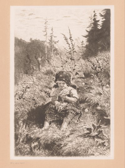 牧草地に座っている女の子 作： Wilhelm Carl August Zimmer