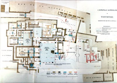 ギリシャの古代都市ティリンスの地図、ハインリッヒ・シュリーマン、パリ 作： Wilhelm Doerpfeld