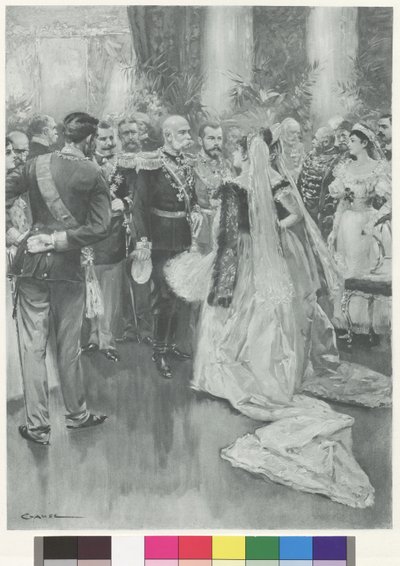 公式晩餐会を終えた皇帝フランツ・ヨーゼフ1世と皇帝ニコラウス2世。 作： Wilhelm Gause