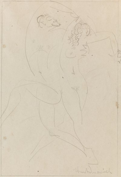 ニンフとサテュロス, c.1915 (紙にグラファイト) 作： Wilhelm Hunt Diederich