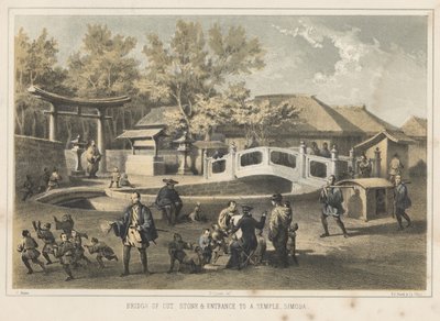 カットストーンの橋と寺院への入り口、シモダ、1855 作： Wilhelm Joseph Heine