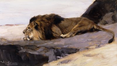 安静時のライオン;ロウ休憩、 作： Wilhelm Kuhnert