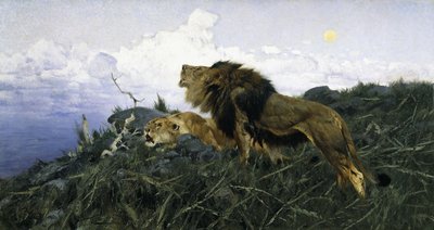夕暮れのライオンズ 作： Wilhelm Kuhnert