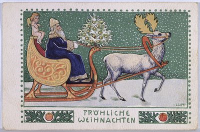 そりに乗った父のクリスマスを描いたポストカード、1910年頃 作： Wilhelm List