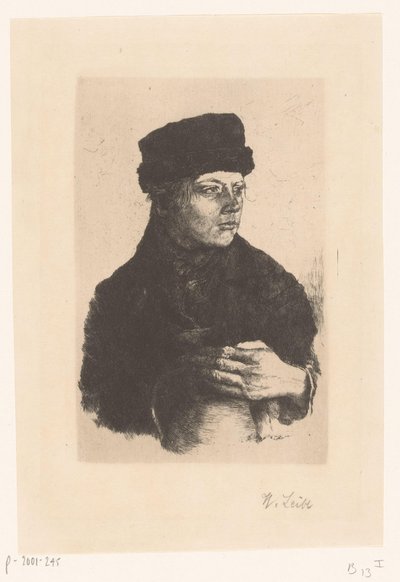 水差しを持つ農場の少年 作： Wilhelm Maria Hubertus Leibl (signed by artist)
