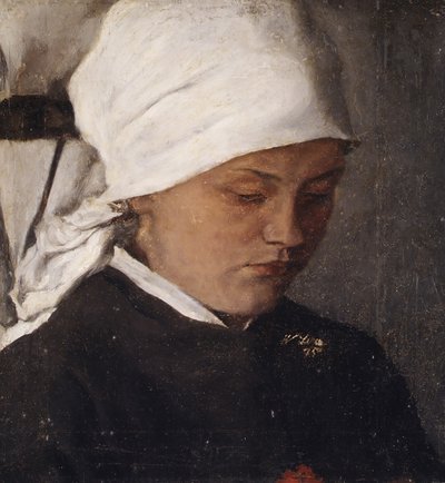 1885年、白い頭巾の農民少女。 作： Wilhelm Maria Hubertus Leibl