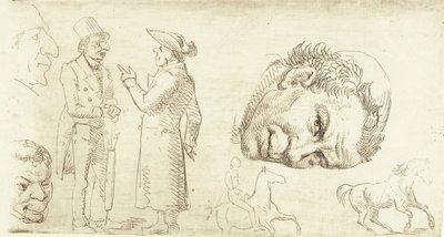 僧侶の頭、馬などのスタイログラフィーの 2 番目のサンプル シート。 作： Wilhelm Marstrand
