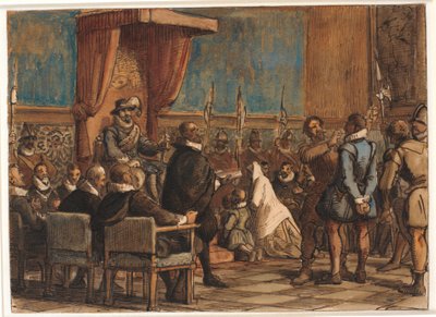 Chr. 4. 死刑執行人に偽造者のクリストファー・ローゼンクランツから指揮系統と剣を奪わせます 作： Wilhelm Marstrand