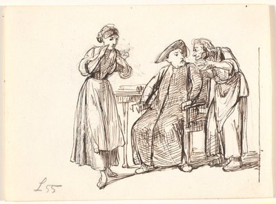 司祭と話す老婆、テレビ。 若い女性 作： Wilhelm Marstrand