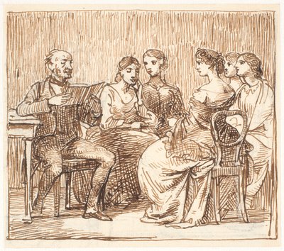 紳士が 5 人の女性に朗読する 作： Wilhelm Marstrand