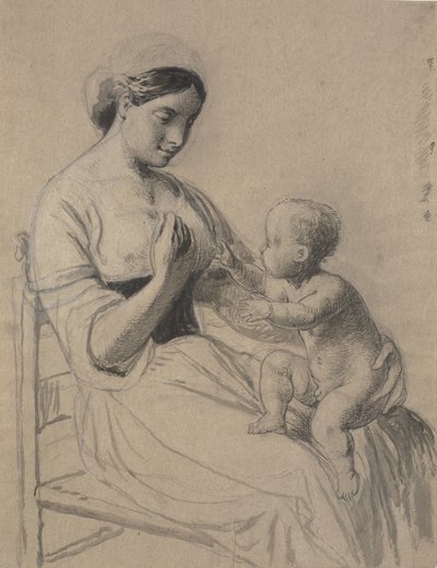 膝の上に裸の子供を乗せたイタリア人女性 作： Wilhelm Marstrand