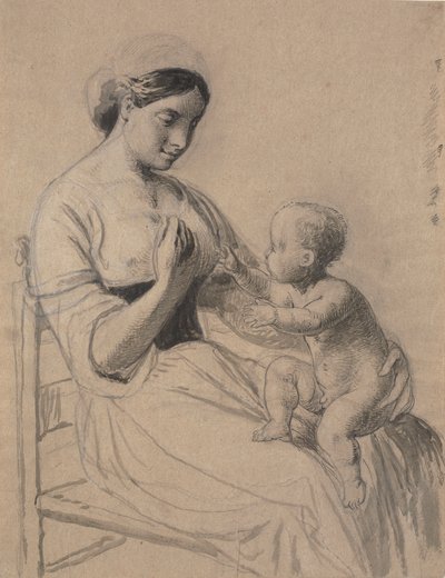 膝の上に裸の子供を乗せたイタリア人女性 作： Wilhelm Marstrand