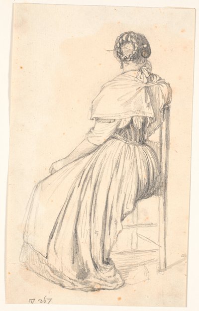 後ろから見た、椅子に座っているイタリア人女性 作： Wilhelm Marstrand