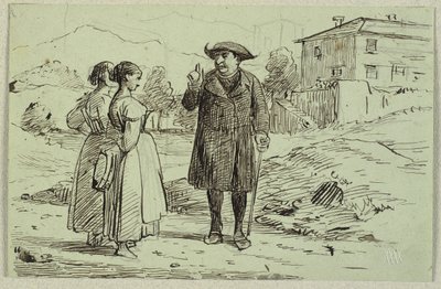 2 人の女性と 1 人の父親がいるイタリアのシーン 作： Wilhelm Marstrand