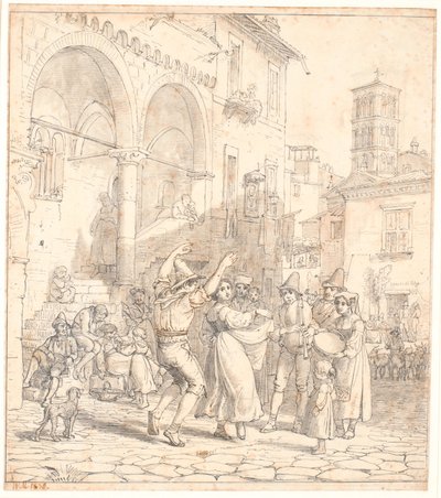 広場でイタリアのストリート ミュージシャン 作： Wilhelm Marstrand