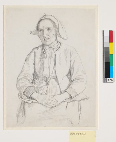 座っているスウェーデン人女性、ニーピース 作： Wilhelm Marstrand