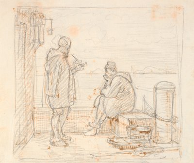 海沿いの桟橋にいる 2 人のイタリア人 作： Wilhelm Marstrand