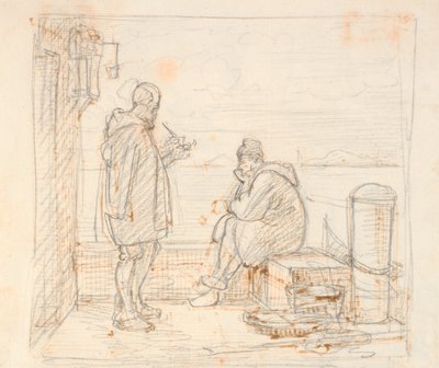 海沿いの桟橋にいる 2 人のイタリア人 作： Wilhelm Marstrand