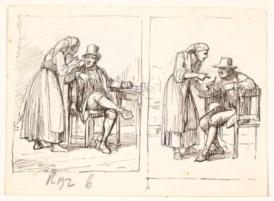 イタリア人女性が老人と話している 2 つのシーン 作： Wilhelm Marstrand