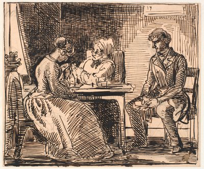 「日常のイメージ」（求婚者の訪問）の下書き 作： Wilhelm Marstrand