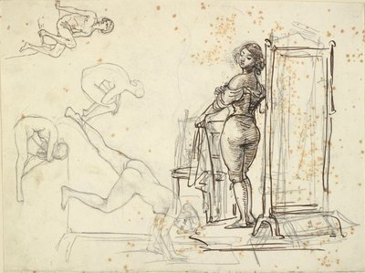 楽屋と 4 つのモデル スタジオで若い女の子 作： Wilhelm Marstrand