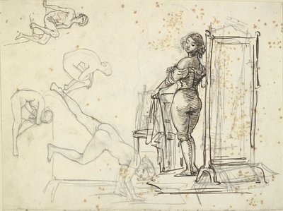 楽屋と 4 つのモデル スタジオで若い女の子 作： Wilhelm Marstrand