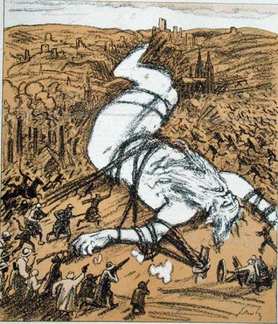 ライン神父、フランス人によるルール占領の風刺画、「Simplicissimus」より 作： Wilhelm Schulz