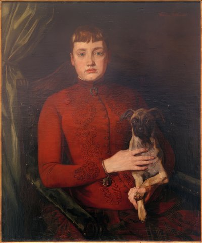 ワンちゃんを連れた女性 作： Wilhelm Trübner