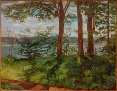 3本の木があるシュタルンベルク湖の風景 作： Wilhelm Trübner