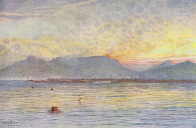テーブル・ベイからのケープタウン（カラーリトグラフ） 作： Wilhelm Westhofen