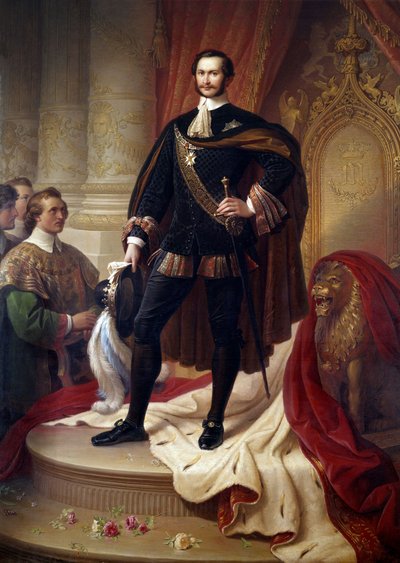 バヴィエール王マクシミリアン2世ヨーゼフ（1811-1864）の足元の肖像 ヴィルヘム・フォン・コールバッハ（1805-1874）の絵 作： Wilhelm von Kaulbach