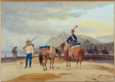要塞の前でフランスの兵士 作： Wilhelm von Kobell
