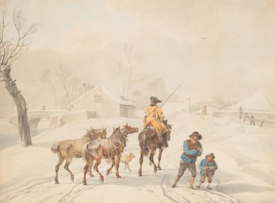 冬景色の中の馬に乗ったポスティリオン 1798年頃 作： Wilhelm von Kobell