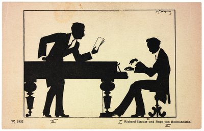 ヒューゴ・フォン・ホーフマンスタール1874-1929年、リヒャルト・シュトラウス1864-1949年、1914年。 作： Wilhem Bithorn