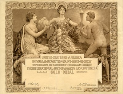 ルイジアナ購入博覧会の空白の金メダル証明書、1904 作： Will H. Low