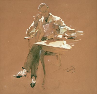 ザ・プロフェッサー（紙にチャコール、パステル、グワッシュ） 作： Willard Leroy Metcalf