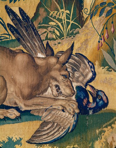 犬が鳥を殺す（タペストリー） 作： Willem (after) Tons