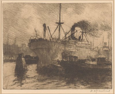 ロッテルダム港に係留された船 作： Willem Adrianus Grondhout (signed by artist)