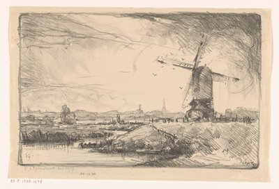 ライデン近くの風車のある風景 作： Willem Adrianus Grondhout (signed by artist)