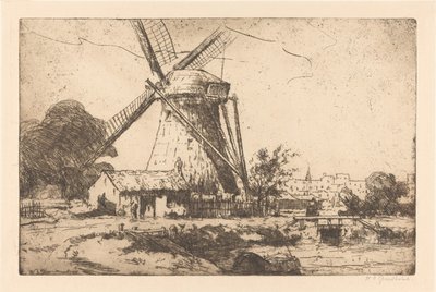 ハーグ近郊の風車 作： Willem Adrianus Grondhout (signed by artist)