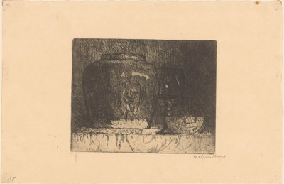 ジンジャー ジャー、ワイン グラス、ボウルのある静物 作： Willem Adrianus Grondhout (signed by artist)