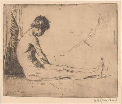 座っている裸の男 作： Willem Adrianus Grondhout (signed by artist)