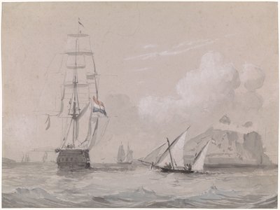 ジブラルタル沖のオランダの帆船 作： Willem Anthonie van Deventer