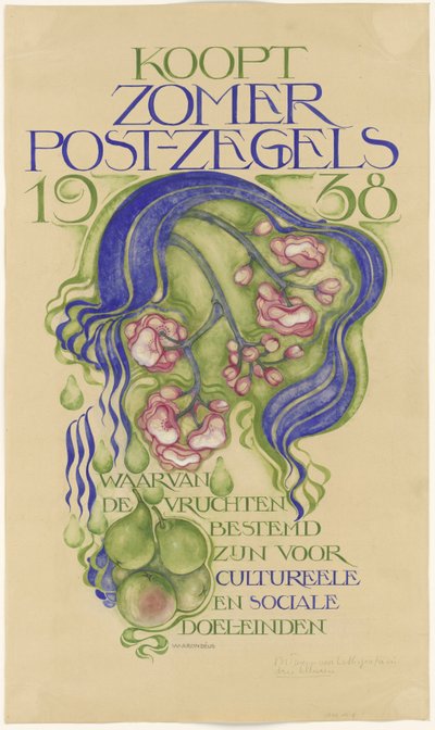 1938年夏の切手販売ポスターのデザイン 作： Willem Arondéus (signed by artist)